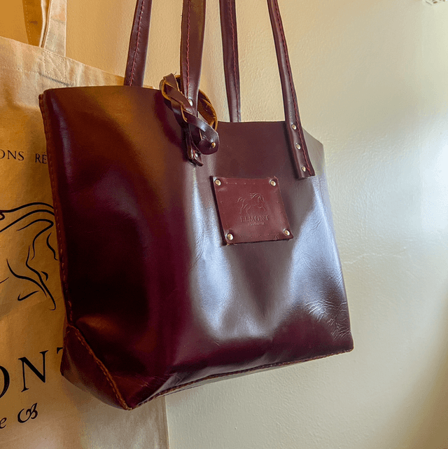 Sac cuir bordeaux brillant