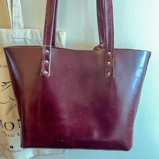 Sac cuir bordeaux brillant