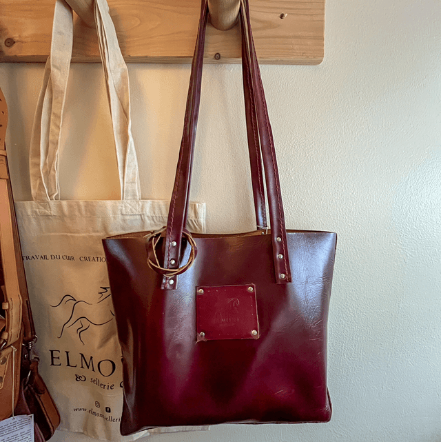 Sac cuir bordeaux brillant