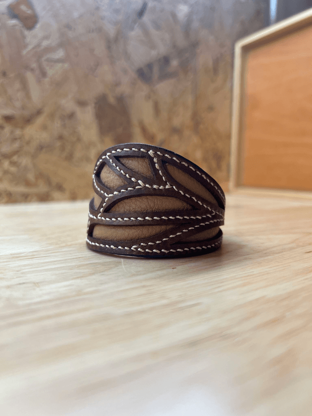 Bracelet "Écorce Bleue" - dentelle de cuir
