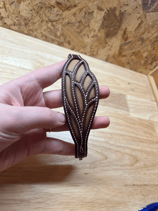 Bracelet "Écorce Bleue" - dentelle de cuir
